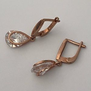 925 Silver drop cz stones hoop earrings 14k rose gold plated